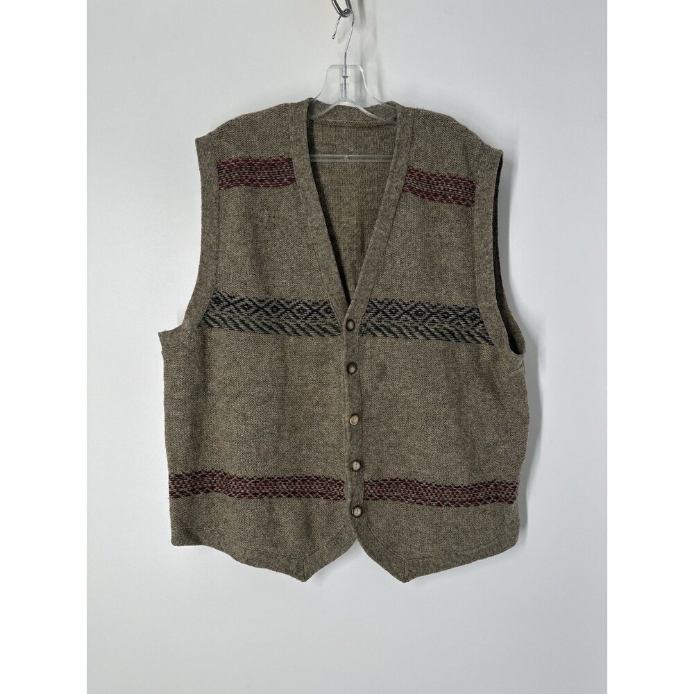 Vintage Eddie Bauer Men's L Wool Button Sweater Vest Aztec Western Grandpacore - Picture 2 of 9